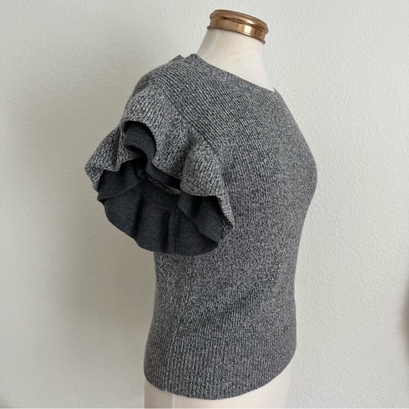 Club Monaco Eris Ruffle Sleeve Marled Merino Wool Sweater Top - Picture 9 of 9